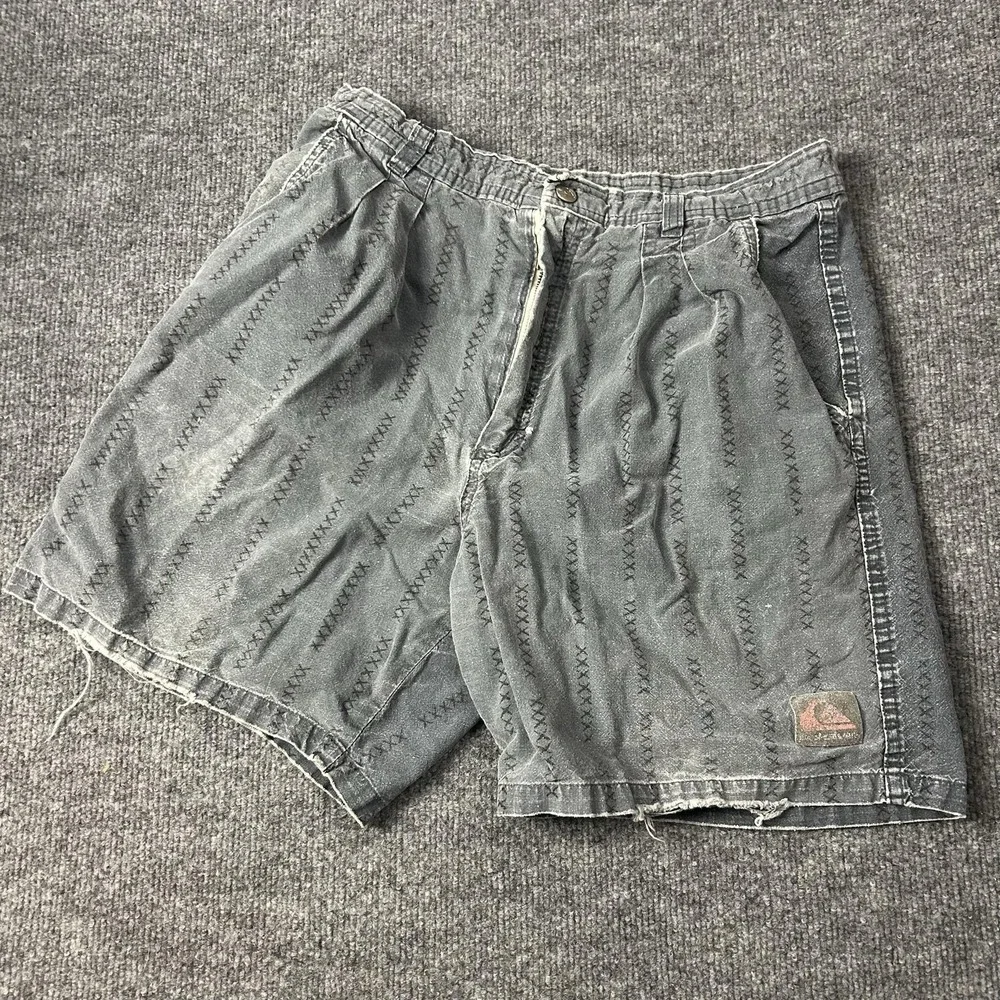 Vintage Quiksilver Chino Shorts Mens 36 Gray Denim Elastic Waist USA 90s